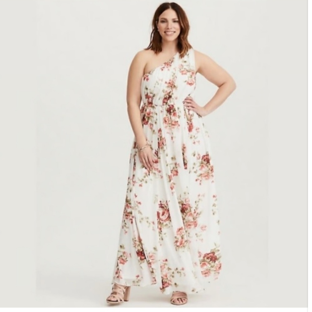 NWT Torrid One Shoulder Chiffon Flora Maxi Dress Easter/Wedding - Size 18